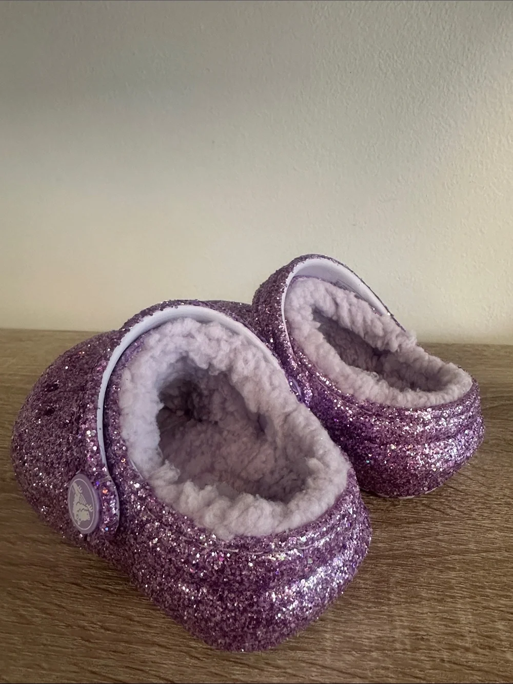 Crocs Classic Lined Chunky Glitter Clog Lavender Fuzzy Fur  NEW 5